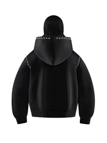 AXEPEAK Men's Autumn/Winter Fashion Metal Decor Hooded Sweatshirt - Black - View 4