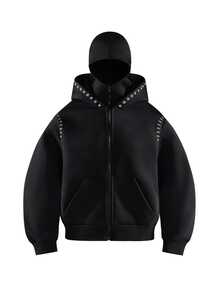 AXEPEAK Men's Autumn/Winter Fashion Metal Decor Hooded Sweatshirt - Black - View 9