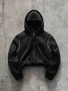 AXEPEAK Men's Autumn/Winter Fashion Metal Decor Hooded Sweatshirt - Black - View 2