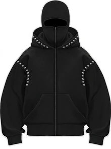 AXEPEAK Men's Autumn/Winter Fashion Metal Decor Hooded Sweatshirt - Black - View 1