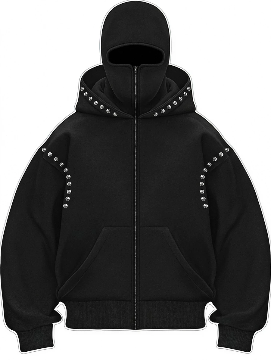 AXEPEAK Men's Autumn/Winter Fashion Metal Decor Hooded Sweatshirt - Black - View 1