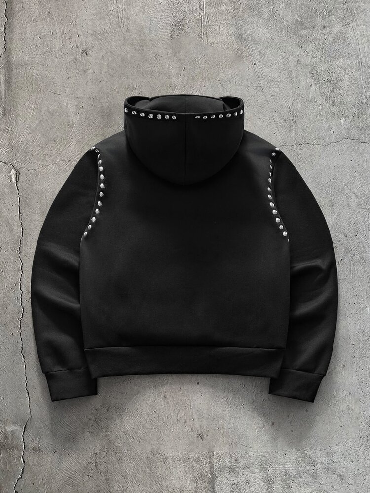 AXEPEAK Men's Autumn/Winter Fashion Metal Decor Hooded Sweatshirt - Black - View 8
