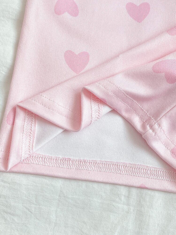 2 Sets Baby Girl Knitted Comfortable Soft High Elastic Cute Pink Heart & Bow All-Over Print, Best Gift For Baby Girls, Home Wear Snug Fit, Versatile Fashion, Best Choice - Multicolor - View 6