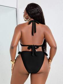 Slaydiva Conjunto de bikini con empalme metálico y aros ajustables para tallas grandes - Negro - Ver 2