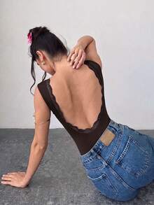 Firerie 女款優雅浪漫蕾絲拼接連身衣，適合派對與度假 - 棕色 - 查看 9
