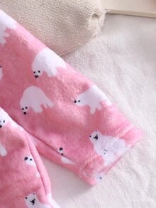 2件組女嬰柔軟絨毛粉色可愛北極熊印花圓領長袖褲裝睡衣套裝 - 淺粉色 - 查看 11