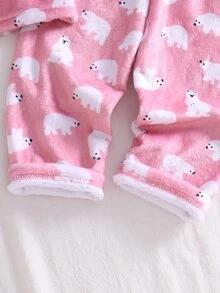 2件組女嬰柔軟絨毛粉色可愛北極熊印花圓領長袖褲裝睡衣套裝 - 淺粉色 - 查看 9