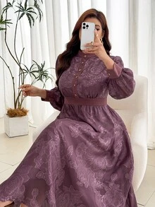 Modelyn Vestido elegante de talla grande con estampado floral y corte para ir al trabajo - Morado - Ver 3