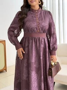 Modelyn Vestido elegante de talla grande con estampado floral y corte para ir al trabajo - Morado - Ver 7