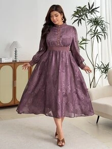 Modelyn Vestido elegante de talla grande con estampado floral y corte para ir al trabajo - Morado - Ver 4