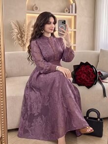 Modelyn Vestido elegante de talla grande con estampado floral y corte para ir al trabajo - Morado - Ver 1