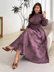 Modelyn Vestido elegante de talla grande con estampado floral y corte para ir al trabajo - Morado - Ver 8