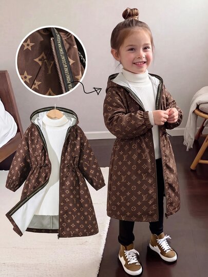 SHEIN Young Girl Young Girl Woven Hooded Long Casual Jacket