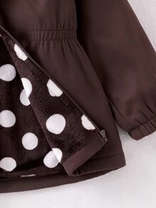 SHEIN 1件女童2025冬季新款復古棕色花卉抓絨內裡拉鍊連帽外套，彈性腰部設計，百搭時尚防寒夾克，適合戶外與通勤 - 棕色 - 查看 7