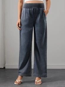 SHEIN Maternity Straight Leg Denim Jeans With Waist Support - Medium Wash - View 7