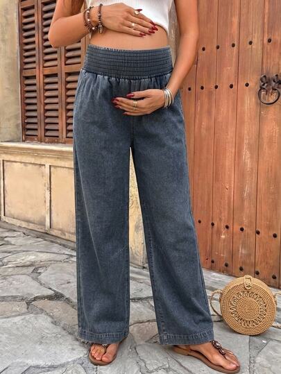 SHEIN Maternity Straight Leg Denim Jeans With Waist Support