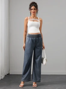 SHEIN Maternity Straight Leg Denim Jeans With Waist Support - Medium Wash - View 6