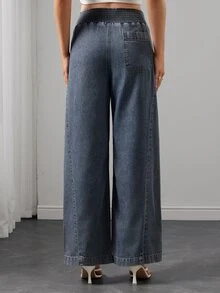 SHEIN Maternity Straight Leg Denim Jeans With Waist Support - Medium Wash - View 2