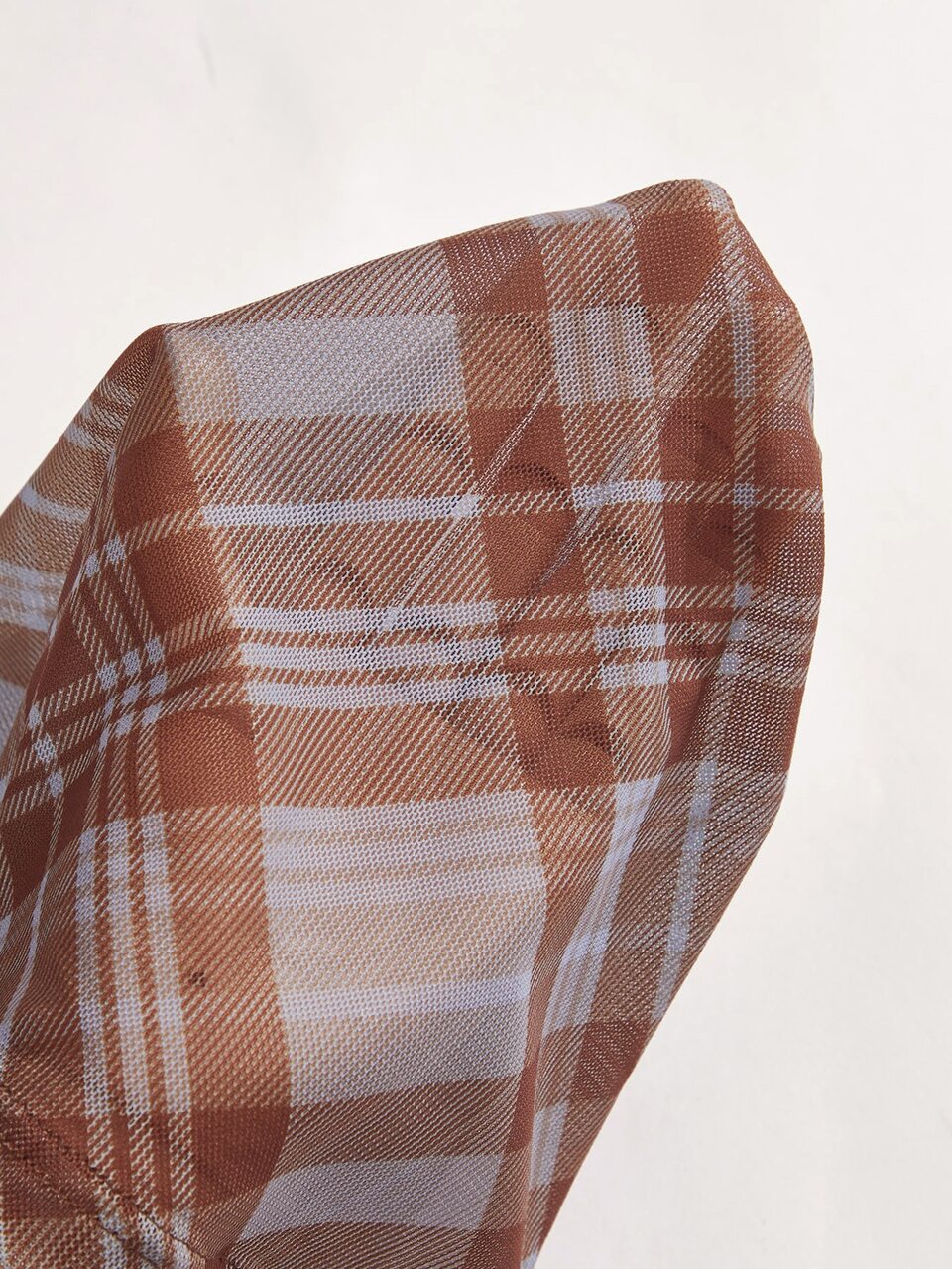 Anewsta Autumn/Winter Elegant Fashion Casual Outing Professional Elastic Mesh Plaid Base Layer Women's Top