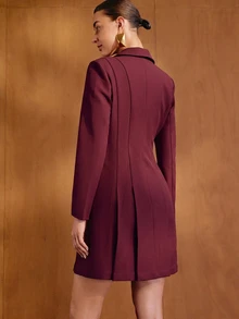MOTF PREMIUM GAUN PENDEK KERAH PUNCAK ELEGAN WARNA BURGUNDY - Burgundy - View 2