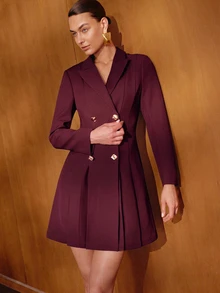 MOTF PREMIUM GAUN PENDEK KERAH PUNCAK ELEGAN WARNA BURGUNDY - Burgundy - View 1