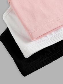 SHEIN Girlism Kids Teen Girls 3pcs Black White Pink Multi-Piece Set Simple V-Neck Camisole, Padded Bra And Racerback Underwear Set, Comfortable Solid Color, Spring & Summer, Clean Girl/American , Young Girls - Multicolor - View 9