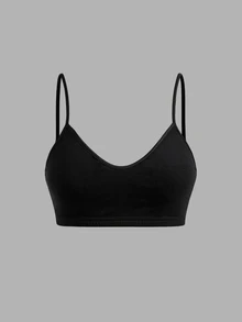 SHEIN Girlism Kids Teen Girls 3pcs Black White Pink Multi-Piece Set Simple V-Neck Camisole, Padded Bra And Racerback Underwear Set, Comfortable Solid Color, Spring & Summer, Clean Girl/American , Young Girls - Multicolor - View 5