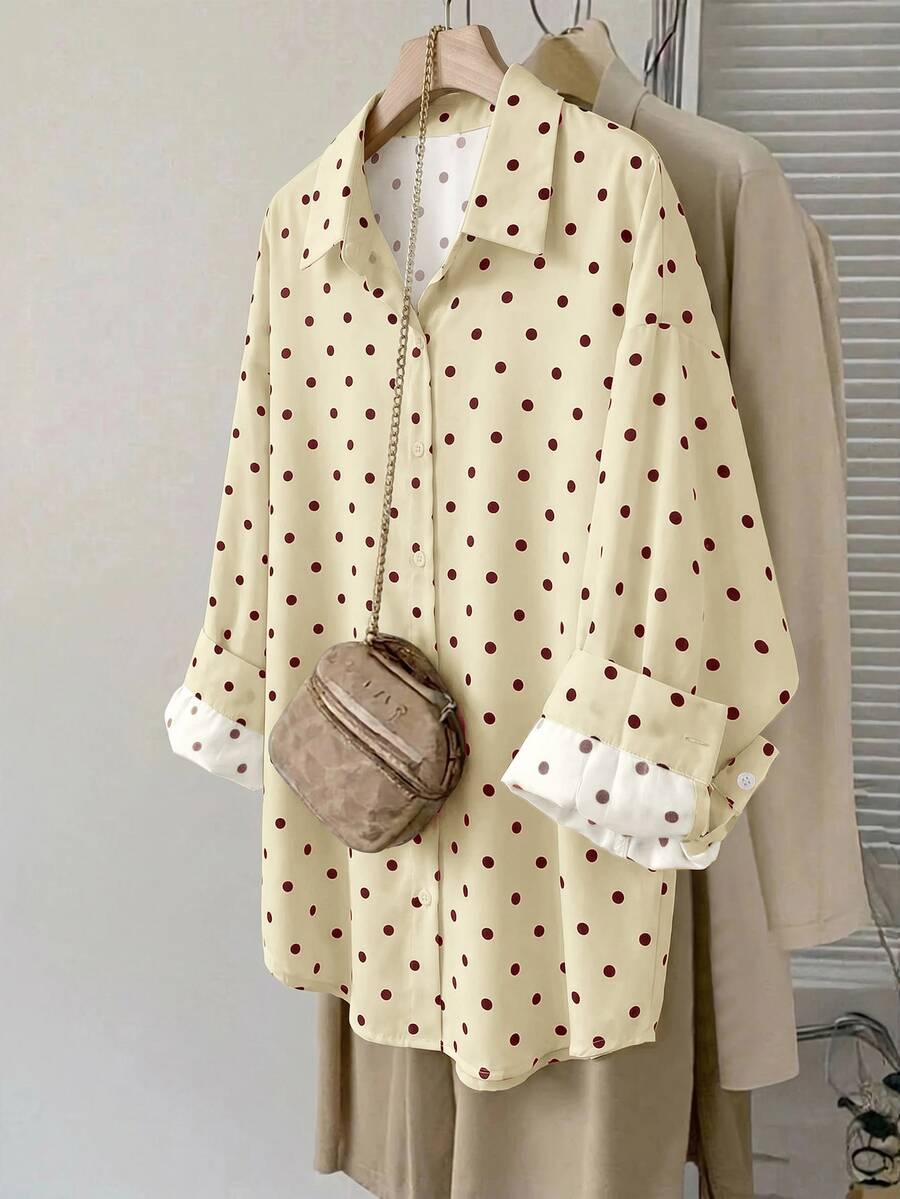 SHEIN LUNE 大尺碼秋季休閒波點印花襯衫 - 彩色 - 查看 1
