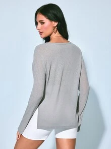 Easithlete Women's Solid Color Casual Versatile Daily Wear Sports Sweatshirt - Grey - View 7