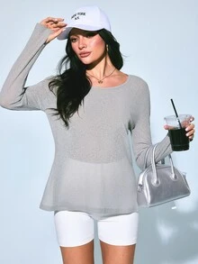Easithlete Women's Solid Color Casual Versatile Daily Wear Sports Sweatshirt - Grey - View 6