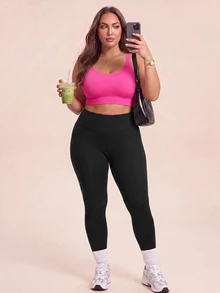 SHEIN Rhythm Era Plus Size Women's Seamless Sports Bra With Criss-Cross Back Strap - Hot Pink - View 3
