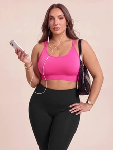 SHEIN Rhythm Era Plus Size Women's Seamless Sports Bra With Criss-Cross Back Strap - Hot Pink - View 4