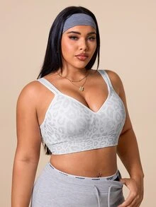 Rhythm Era Plus Size Women Seamless Leopard Print One-Piece Cup Sports Bra - Multicolor - View 5