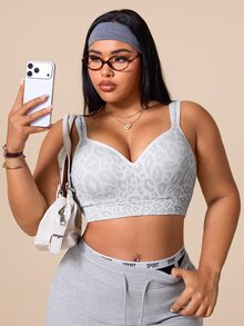 Rhythm Era Plus Size Women Seamless Leopard Print One-Piece Cup Sports Bra - Multicolor - View 7