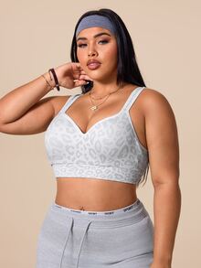 Rhythm Era Plus Size Women Seamless Leopard Print One-Piece Cup Sports Bra - Multicolor - View 4