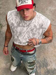 Manfinity Dauomo Summer Outdoor Top, Refreshing Men's Tank Top, Full Fortune Floral Print Pattern, Comfortable Fabric, Pattern Design, Premium Feel, Daily Wear, Outdoor, Sports Style - Multicolor - View 3
