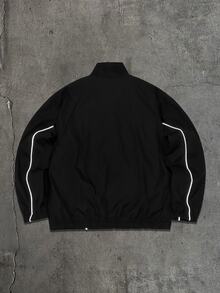 AXEPEAK Men's Fashion Striped Colorblock Zipper Pocket Long Sleeve Jacket - Black - View 8