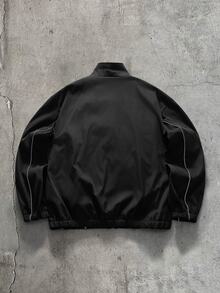 AXEPEAK Men's Fashion Striped Colorblock Zipper Pocket Long Sleeve Jacket - Black - View 9