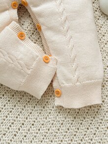 Cozy Pixies 女嬰針織連身褲，杏色，刺繡兔子與花卉圖案，秋冬長褲 - 杏色 - 查看 2