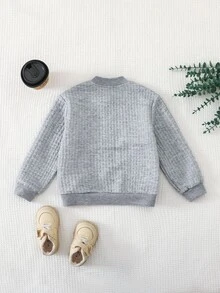 SHEIN Jaket Baseball Anak Laki-Laki Kasual Serbaguna dengan Motif Kotak-kotak Kecil, Cocok untuk Bepergian, Sekolah, Jalan-jalan Santai Sehari-hari, Olahraga, Musim Gugur/Dingin - Light Grey - View 3