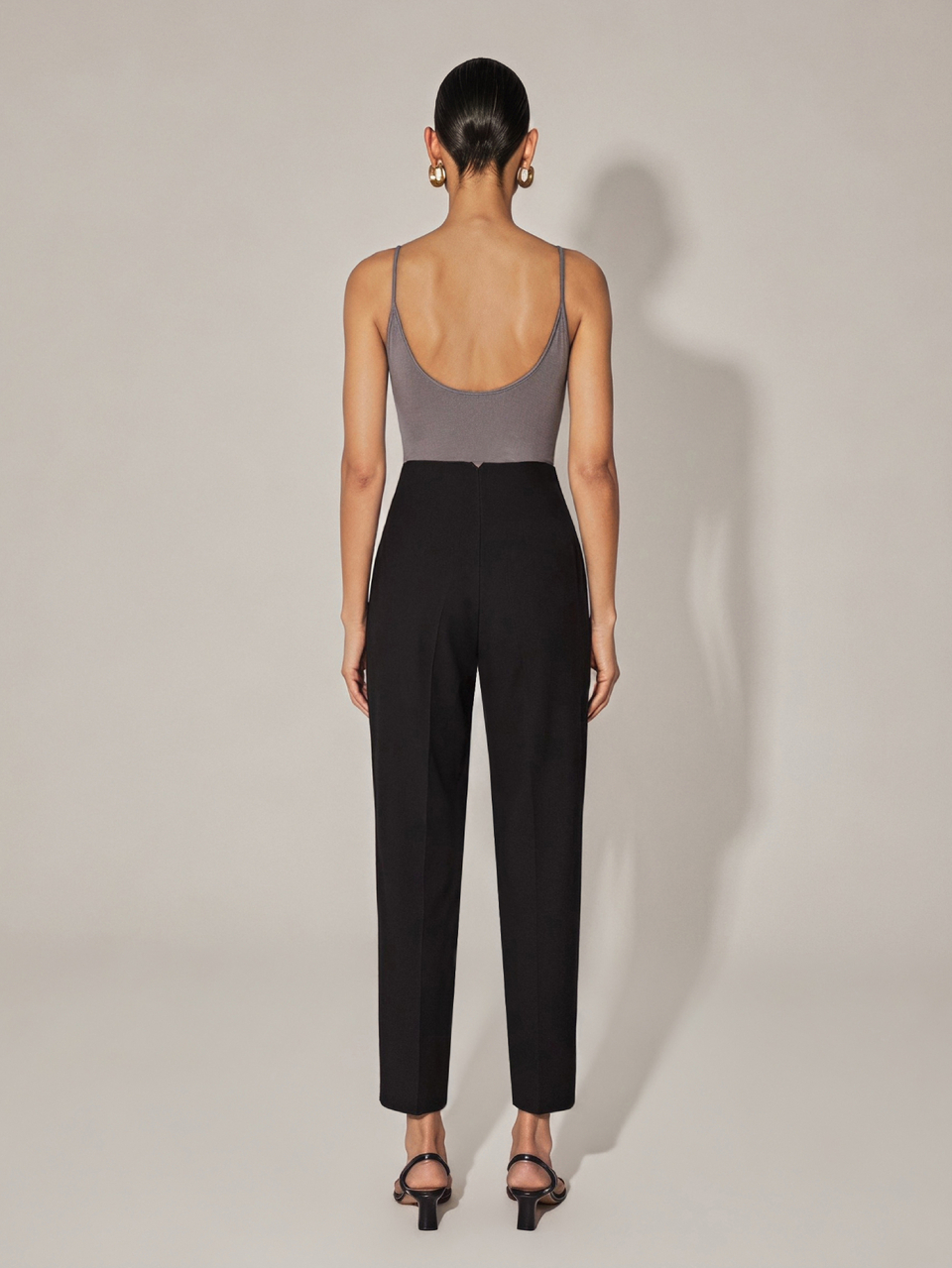 Anewsta Essential Elegant Commuter Straight Leg Tapered Black Woven Trousers For Women