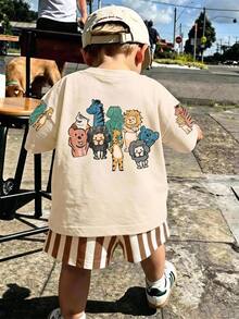 Baby Boy Cartoon Graphic Tee & Striped Shorts - Multicolor - View 1