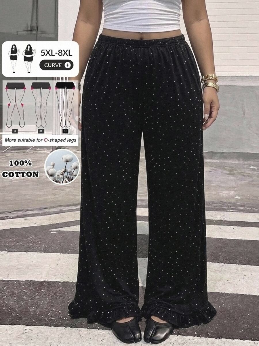 SHEIN CURVE+ Celana Panjang Lurus Rajut Bergaris Warna-warni Ukuran Besar untuk Liburan Musim Gugur