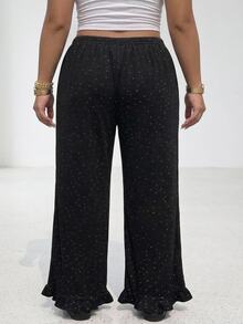 SHEIN CURVE+ Celana Panjang Lurus Rajut Bergaris Warna-warni Ukuran Besar untuk Liburan Musim Gugur - Hitam dan Putih - View 3