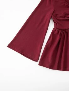 SHEIN 2件組青少年女孩極簡溫柔風約會購物日常春秋冬上衣，秋季上衣，度假穿搭 - 酒紅色 - 查看 6