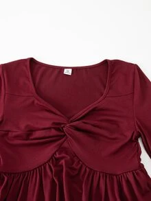 SHEIN 2件組青少年女孩極簡溫柔風約會購物日常春秋冬上衣，秋季上衣，度假穿搭 - 酒紅色 - 查看 5
