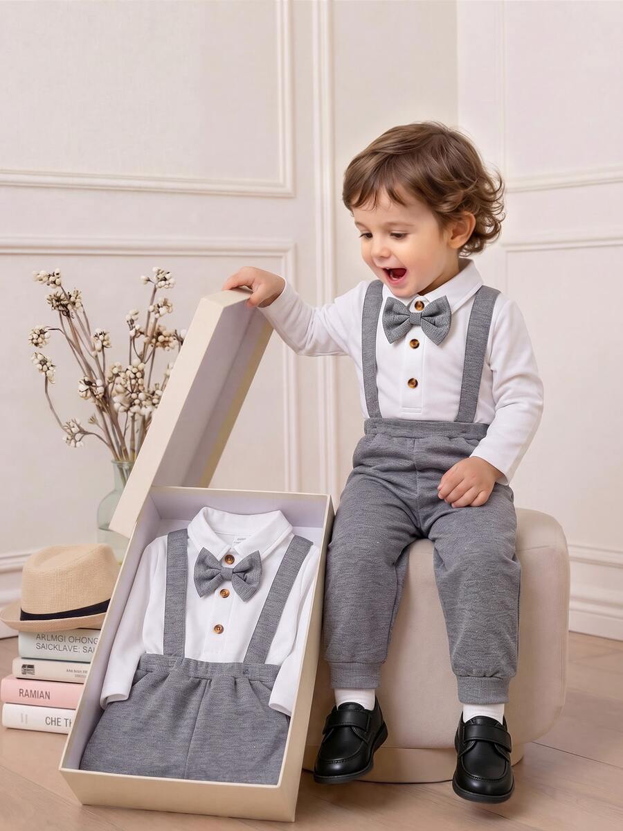 Souflis Souflis Bộ đồ liền thân cổ điển cho bé trai Academy Gentleman có dây đeo và quần dài 2 món, phù hợp cho mùa thu - Nhiều màu - Xem 1