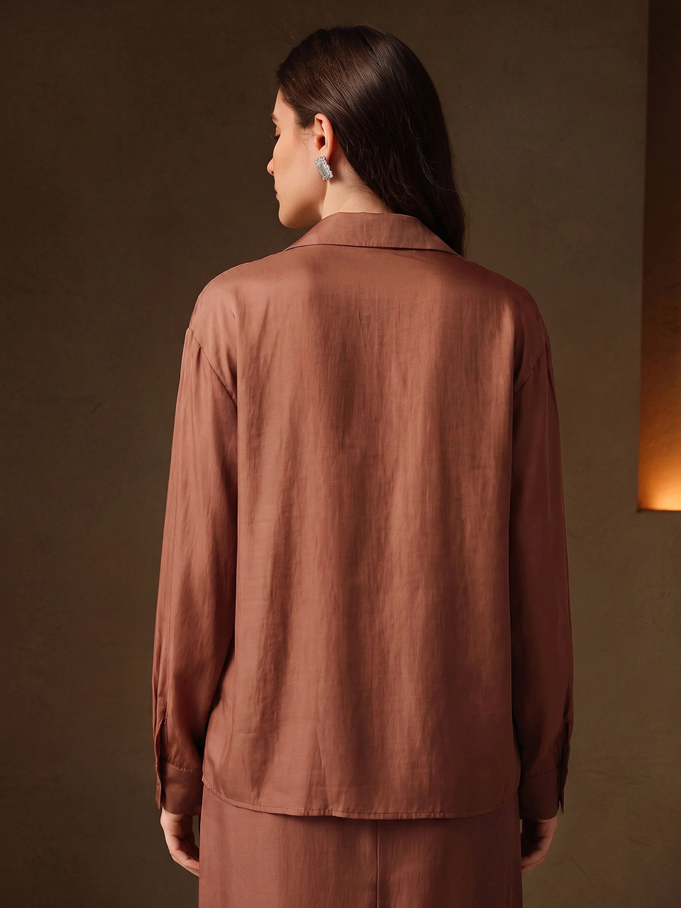 Anewsta Women's Elegant Casual Niche Asymmetrical Rhinestone Brown Versatile Blouse