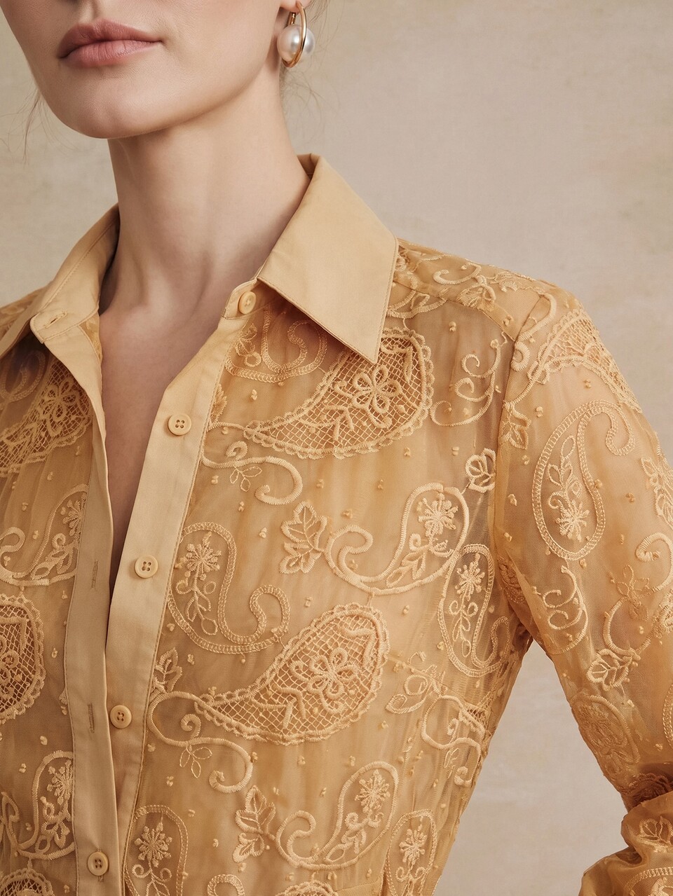 Anewsta Women's Hollow Embroidery Long Sleeve Blouse, Elegant Party Casual Vacation Loose Summer Top