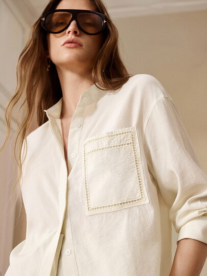 Anewsta Essential Elegante Damenbluse mit Cut Out Stickerei, einfarbig, langärmelig, locker geschnitten, Alltagspendler-Hemd